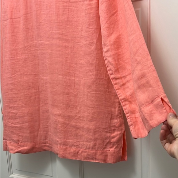 Lilly Pulitzer 100% Linen Salmon Pink Collared Long Sleeve Blouse - Size Small - Picture 12 of 13